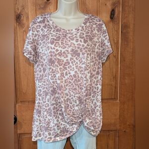 Pink Leopard Print‎ Short Sleeve Top